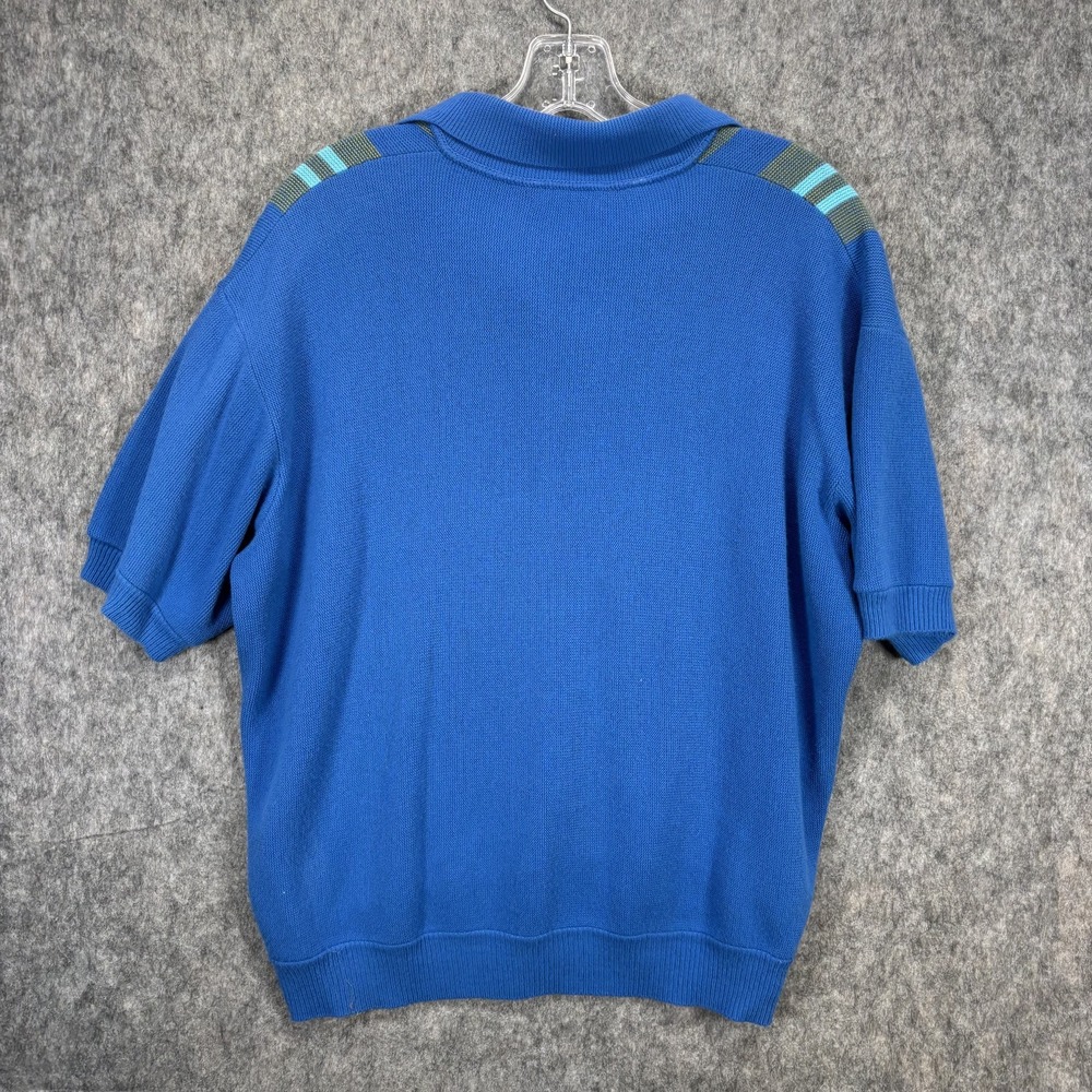 True Vintage 60s Knit Polo Shirt Johnny Collar Mens Large Blue Stripe Rockabilly - Picture 7 of 8